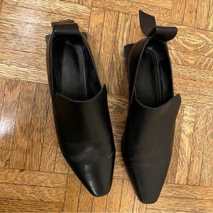 cos black leather pointed toe square heel loafers Sz 37